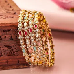 Rubans Set Of 4 Gold-Tone Plated Multi Bangles for Women image 1