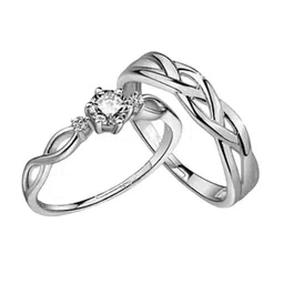 M Men Style Set Of 2 Silver-Plated Stone-Studded Adjustable Couple Finger Ring image 4