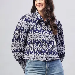 Rare Navy & White Geometric Print Shirt image 1