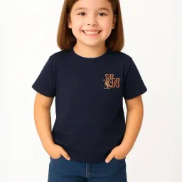 Nauti Nati Kids Blue Cotton Patch T-Shirt-image-34