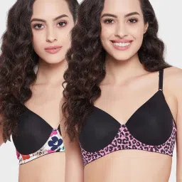 Clovia Black Printed Full Coverage Padded T-Shirt Bra image 1