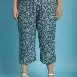 theRebelinme Teal Floral Print High Rise Capris image 1