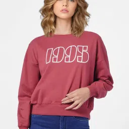 Only Maroon Printed Crop Sweatshirt image 1