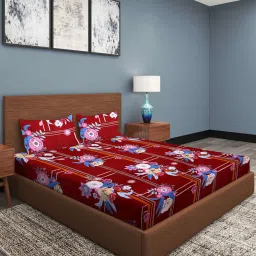 Romee Maroon Cotton Floral Bed Sheets image 1