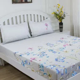 GMF Grey & Blue Cotton 180 TC Bed Sheet Set image 1