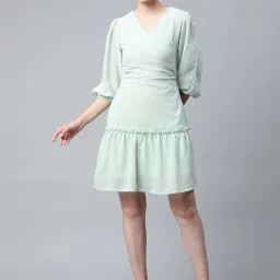 Melon by PlusS Green Self Pattern A-Line Dress image 1