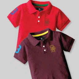 Codez Boys Red & Maroon Solid Polo T-shirt image 1