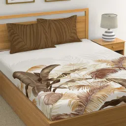GMF White & Brown Cotton 180 TC Bed Sheet Set image 1