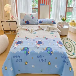 JC HOME White & Blue Printed 240 TC Cotton Double King Bed Cover Set 2.0 m x 2.2 m-image-20