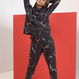 Sweet Dreams Black Cotton Geometric Pyjama Set image 1