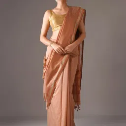 Jaypore Peach Cotton Silk Woven Maheshwari Saree image 1