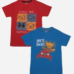 Dollar Boys Red & Blue Printed T-Shirt (Pack Of 2) image 1