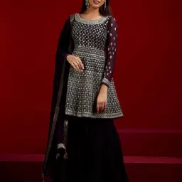 Libas Art Purple Embroidered Kurti Sharara Set With Dupatta image 1