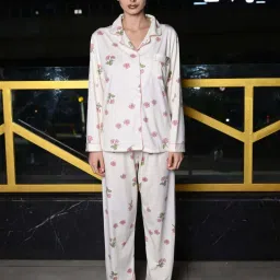 Odette White Cotton Printed Shirt Pyjama Set image 1