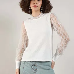 Campus Sutra White Regular Fit Self Pattern Top image 1
