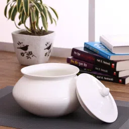 Clay Craft White Ceramic Serving Pot (1500 ml) image 1