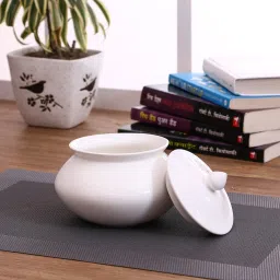 Clay Craft White Ceramic Serving Pot (1000 ml) image 1