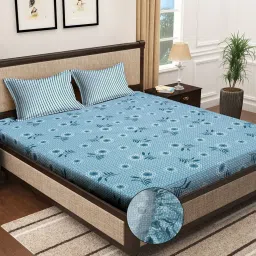 Klotthe Multicolor Cotton Blend Printed 300 TC King Fitted Bedsheet with 2 Pillow Covers image 1