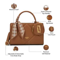 LAVIE LUXE Tan Quaro26 Quilted Small Leather Satchel image 2