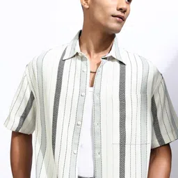LOCOMOTIVE Premium Men Dobby Textured Striped Oversized Shirt-image-49