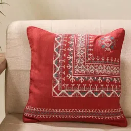 Fabindia Home Ahava Red Cotton Blend Embroidered Cushion Cover-image-23