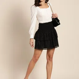 Marie Claire Black Self Design A-Line Mini Skirt image 4