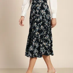 Marie Claire Black Printed A-Line Midi Skirt image 3