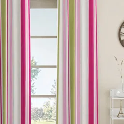 GM Stripes Multicolor Polyester 7 ft Eyelet Ring Top Door Curtain - Set of 1 PC image 1