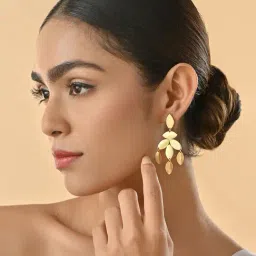 Fida Gold Floral Leaf Shaped Drop Earrings image 2