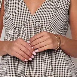 LULU & SKY Gingham Checked Tiered Shoulder Straps Fit & Flare Mini Dress image 4