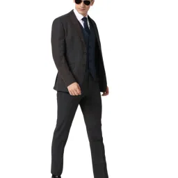 Peter England Dark Brown Slim Fit Self Pattern Three Piece Suit image 3