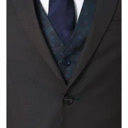 Peter England Dark Brown Slim Fit Self Pattern Three Piece Suit image 5