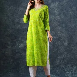 Fashor Lime Green Printed Straight Kurta-image-58