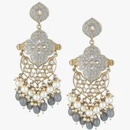 Anouk Gold-Plated Artificial Stones Studded & Pearls Beaded Contemporary Drop Earrings image 5