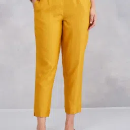Fabindia Yellow Regular Fit Solid Trousers-image-8