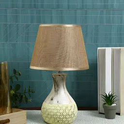 TAYHAA Brown & White Textured Ceramic Contemporary Frusturical Shaped Table Lamp image 2
