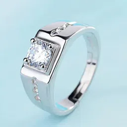 MEENAZ Men Silver-Plated AD Studded Adjustable Finger Ring image 2