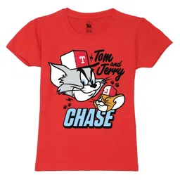 Wear Your Mind Cotton Warner Bros Tom And Jerry Featuring Half Puffed Sleeves Character Printed Tee - Red-picture-13