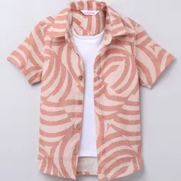 Taffykids Linen Half Sleeves Abstract Printed Shirt With Attached Tee - Orange-picture-24