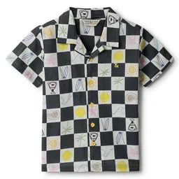 Tales & Stories Cotton Woven Half Sleeves Chessboard Checked & Beach Theme Printed Shirt - Multi Colour-picture-12