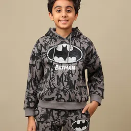 Kidsville Knit DC Comics Featuring Full Sleeves Batman Logo Designed Hoodie - Black-image-55