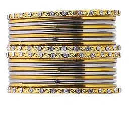 Sangria Set Of 18 Gold-Plated & Silver-Plated Stone-Studded Bangles image 4