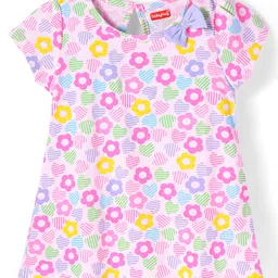 Babyhug Single Jersey Knit Half Sleeves Floral Printed Frocks With Bow Applique Pack of 2 - Lavender & Pink image 2