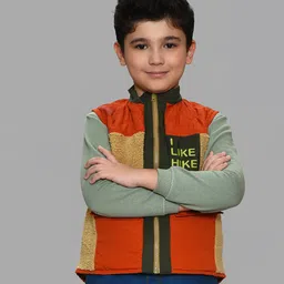 Mi Arcus Sleeveless Color Blocked Jacket  - Orange & Mustard image 3