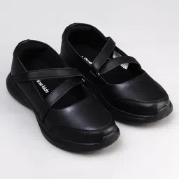 Pine Kids Velcro Closure Solid Coloured School Shoes - Black image 2