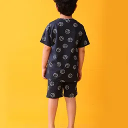 Anthrilo 100% Organic Cotton Knit Half Sleeves Basketball Printed Tee & Coordinating Shorts Set - Black image 3