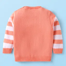 Babyhug Knit Full Sleeves Pullover Sweater Set With Heart & Stripes Design - Pink image 3