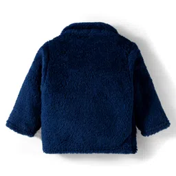 Babyhug Velour Knit Front Open Full Sleeves Night Suit with Animal Applique - Navy Blue image 3