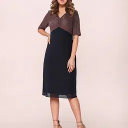 Zink London Women V-Neck Self Design Fit & Flare Dress-picture-40