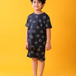 Anthrilo 100% Organic Cotton Knit Half Sleeves Basketball Printed Tee & Coordinating Shorts Set - Black image 5